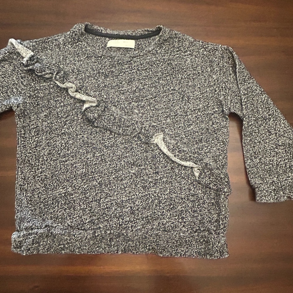 Zara Black and White Kids Sweater with Ruffle Accent